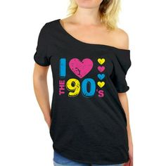 Whether you're an 90's kid who made in the 90's or just discover the magic of 90's later, this super-sweet I Love The 90's Off Shoulder T Shirt for Women is sure to delight you! Enjoy this Awkward Styles I Love The 90's Off Shoulder Shirts in 90's disco parties or in your daily life. Color: Black.  Gender: female.  Age Group: adult. 80s Tops, 80s Tshirts, 80s Disco, Y2k Outfit Ideas, 80s Shirts, Retro Party, Shoulder Shirts, Party Shirts, Top Casual