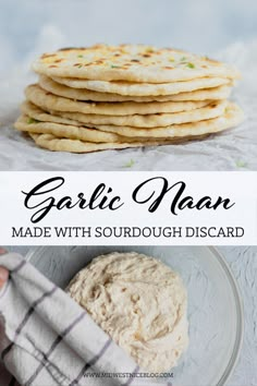 garlic naan is made with sourdough bread and served on a glass plate