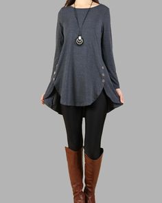 * A cotton tunic top with long sleeves.* Very flattering cut to let you look slimmer, great to mix and match with leggings and jeans.* Quality stretchy and soft fabric, with beautiful drizzle drop texture, it is so comfortable and breathing!* Support 7 days return to get full refund on item without any reason.* Can custom size and colors, lead time is 6-8 days;* Let us know your usual size in your country and your overall height.* If you have some specific request or special characters such as b Bohemian Tunic With Jeans, Lagenlook Long Sleeve Top With Buttons, Lagenlook Tunic Tops For Fall, Fall Lagenlook Tunic Tops, Casual Fall Tunic With Buttons, Long Tops With Leggings, Tunic Tops With Jeans Stylists, Stylish Long Tops For Women, Wine Red Top