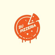 an orange pizza sitting on top of a wooden table next to a sign that says 2u pizzeria