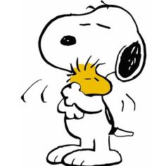 a snoopy cartoon character kissing the face of a dog with good morning on facebook