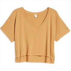 Bp. Nordstrom Crop Cotton Modal V-Neck T-Shirt In Camel Brown Sequin Tee Shirt, Linen Tee Shirt, Glitter Blouse, Cropped White Tee, Linen Tee, Crop T Shirt, Stretchy Tops, Simple Trendy Outfits, Crop Tshirt