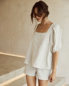 Womens Linen Overalls, Linen Fashion 2023, Europe In March Outfits, Feminine Tops, Fabric Aesthetic, Linen Style Fashion, Summer Linen, Minimal Style