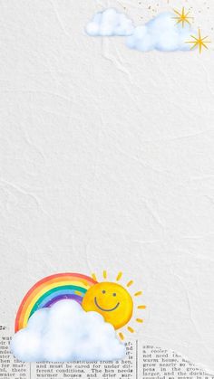 a drawing of a rainbow in the sky with clouds and stars above it, on top of a white sheet of paper