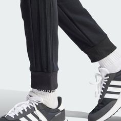 adidas Essentials Fleece 3-Stripes Tapered Cuff Pants - Black | Men's Lifestyle | adidas US Adidas Fleece, Cuff Pants, Adidas Shop, Mens Lifestyle, Cuffed Pants, Adidas Online, Pants Black, Black Pants, Black Men