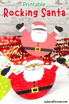 printable rocking santa craft for kids to make with paper plates and glue on the side