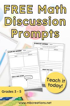 Free Math Discussion Prompts 3rd - 5th Grade Middle School Projects, Multiplication And Division Practice, Math Morning Work, Free Math Resources, Addition And Subtraction Practice, Same But Different, Math Talk, Daily Math