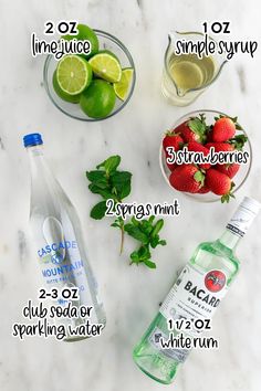 the ingredients to make this drink include strawberries, limes, water and lemonade