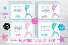 "SPLASH! Add some under-the-sea adventure to your mermaid party, or anytime activity for kids, with this editable set of scavenger hunt clue cards! Simply download, print and cut! ★ TRY BEFORE YOU BUY ★ Just to see how easy peasy this is to use, check out my free demo here: (copy/paste the following URL into your web browser) https://www.corjl.com/d/360AMB ★ CONTENTS ★ You will receive a link to download a digital file featuring 16 clues, including the start and finish cards. Simply use our deli Under The Sea Scavenger Hunt, Mermaid Scavenger Hunt, Birthday Scavenger Hunt Clues, Mermaid Treasure Hunt, Treasure Hunt Party, Birthday Scavenger Hunt, Mermaid Party Games, Princess Party Games, 2023 Birthday