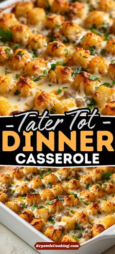 a casserole dish with tater tot dinner casserole in it