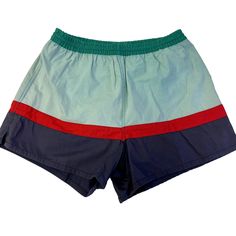 TT REFER TO PHOTOS FOR MEASUREMENTS. Features: * Style: Surfer / Retro * Decade: 1980's * Type: Swim Trunks * Swim Trunks * Summer * Color Block * Made in China * Machine Wash Size: Mens L Condition: Pre-Owned Good Excellent Vintage condition. They are slightly faded. Retro Color Block Bottoms For Summer, Retro Blue Bottoms For Poolside, Blue Color Block Shorts For Beach, Green Color Block Beach Bottoms, Green Color Block Bottoms For Beach, Green Color Block Casual Shorts, Casual Green Color Block Shorts, Green Casual Color Block Shorts, Color Block Blue Bottoms For Beach Season