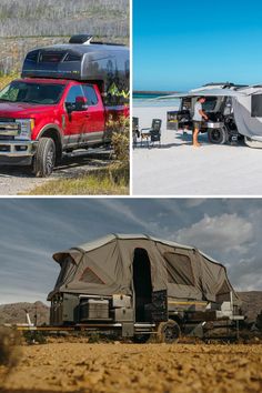 four different views of an off road camper