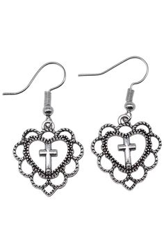 heart cross earrings goth grunge aesthetic boogzel clothing png Goth Grunge Aesthetic, Indie Accessories, Accessories Y2k, Clothing Png, 90's Aesthetic, Pngs For Moodboards, Earrings Goth, Aesthetic Accessories, Aesthetic Jewelry