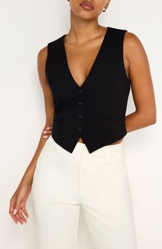 Update your workday wardrobe in this polished vest designed in a relaxed fit and versatile hue. Front button closure V-neck Front welt pockets Lined 66% polyester, 28% viscose, 6% elastane Machine wash, line dry Imported Black Owned/Founded Vest Designs, Suit Vest, Fabric Gift Bags, Nordstrom Store, Good American, Fabric Gifts, Free Fabric, Welt Pockets, Welt Pocket