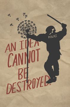 an image of a man holding a stick with the words, an idea cannot be destroyed