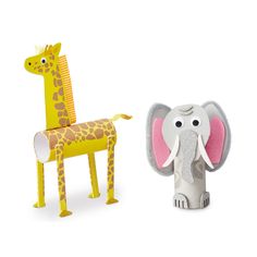 an elephant and giraffe are next to each other on a white background,