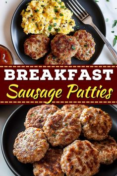 breakfast sausage patties with scrambled eggs on the side