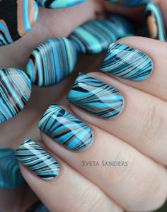 part 1 - light blue, black, mint and tan drag marble Stone Nails, Manicure Steps, Water Marble Nail Art, Quick Nail Art, Water Marble Nails, Water Nails, Marble Nail Designs, Marble Nail, Water Marble