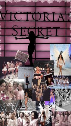 the victoria's secret poster is shown in black and white, with many photos