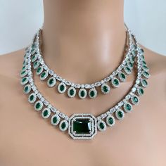 Green CZ diamond Layered bridal necklace, American Diamond wedding necklace, Cz jewelry, Indian, Pakistani, Punjabi wedding jewelry Cubic Zirconia 2 Line Necklace With Rhodium Plating Regular Size And Adjustable with rhodium finish Ships from California, USA Delivery in 2-5 business days in the USA. Other colors can be found here https://www.etsy.com/listing/1423097794/sapphire-cz-diamond-bridal-necklace?ref=listings_manager_grid https://www.etsy.com/listing/1423095388/emerald-cz-diamond-bridal- Green Diamond Bridal Necklace With Jewels, Green Diamond Bridal Necklace, Green Diamond Bridal Necklace Gift, Festive Green Diamond Bridal Necklace, Punjabi Wedding Jewelry, Green American Diamond Bridal Necklace, Diamond Wedding Necklace, Diamond Necklace Wedding, San Ramon