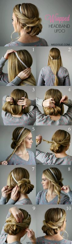 Wrapped Headband Updo Sanggul Cepol, Headband Updo, Updo With Headband, Sanggul Modern, Hairstyle Tutorials, Prom Hairstyles, Braided Updo, Funny Relationship, About Hair