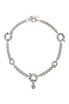 Justine Clenquet: Silver Clara Choker | SSENSE White Gold Curb Chain Necklace, White Gold Metal Necklace With Curb Chain, Silver Metal Necklace With Curb Chain, Modern Metal Necklace With Curb Chain, Modern Silver Chain Necklace With Spring Ring Clasp, Modern Chain Link Necklace With Spring Ring Clasp, Modern Silver Toggle Necklace With Adjustable Chain, Silver Toggle Necklace With Metal Chain, Modern Silver Toggle Necklace With Lobster Clasp