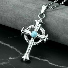 Turquoise Celtic Cross Pendant Necklace Religious Jewelry Stainless Steel Chain | eBay Turquoise Cross Pendant Necklace For Gift, Spiritual Cross Turquoise Necklace For Gift, Spiritual Turquoise Cross Necklace As Gift, Spiritual Turquoise Cross Necklace For Gift, Spiritual Turquoise Cross Necklace, Silver Turquoise Cross Necklace For Gift, Silver Metal Turquoise Necklace For Gift, Silver Turquoise Necklace Gift, Silver Turquoise Necklace As Gift