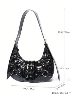 BagForLove - Black Punk Crocodile Embossed Hobo Bag with Decorative Buckle - Stylish & Chic Product Description Color Black Magnetic No Details Grommet Eyelet Type Baguette Bag Bag Size Medium Strap Type Adjustable Style Fashionable Closure Type Zipper Coating 100% Polyurethane Composition 100% Polyurethane Material PU Leather Size Chart INCH CM Bag Length Bag Width Bag Height Handle Height 11 inch 2.8 inch 5.1 inch 11.8 inch Bag Length Bag Width Bag Height Handle Height 28 cm 7 cm 13 cm 30 cm D Edgy Bags With Adjustable Strap For Concert, Black Punk Rectangular Shoulder Bag, Black Punk Style Tote Shoulder Bag, Black Grunge Shoulder Bag For Concerts, Edgy Faux Leather Bag With Zipper Closure, Edgy Faux Leather Bag With Zipper, Edgy Faux Leather Shoulder Bag With Zipper, Edgy Faux Leather Shoulder Bag With Zipper Closure, Black Punk Bag With Adjustable Strap