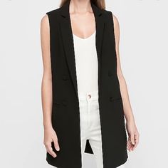 Well Tailored Sleeveless Double Breasted Black Blazer! It Also Has Shoulder Pads All Reasonable Offers Will Be Considered. Sleeveless Black Outerwear For Layering, Sleeveless Black Outerwear For Summer, Casual Sleeveless Vest For Office, Black Sleeveless Outerwear For Summer, Versatile Sleeveless Outerwear For Work, Black Sleeveless Outerwear For Layering, Black Sleeveless Blouse Vest For Layering, Sleeveless Vest For Business Casual In Summer, Chic Business Casual Vest Outerwear