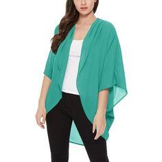 Product Description: This cardigan is designed with a loose fit and a kimono style, providing a relaxed and comfortable look. It is typically made from a lightweight fabric such as cotton, polyester, or a blend of both, making it perfect for layering over clothing during the warmer months. Cardigan features 3/4 length sleeves, providing coverage while still keeping you cool and comfortable. The sleeves may be fitted or slightly loose, depending on the style. Overall, a women's loose fit 3/4 slee Poncho Coat Cape, Loose Kimono, Womens Poncho, Moa Collection, Long Sleeve Knit Sweaters, Kimono Style, Plus Size Sweaters, Kimono Sleeve, Kimono Fashion