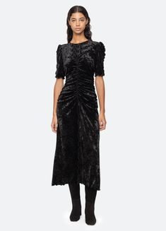 Cailyn Dress Crushed Velvet Dress, Sea Ny, Velvet Midi Dress, Black Tank Dress, Tent Dress, Ruched Midi Dress, Mid Dresses, Engineered Garments, Crushed Velvet