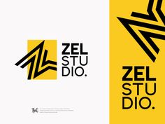 the logo for zel studio is shown in two different colors and styles, one with black