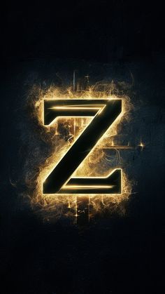 the letter z is made up of fire and ice in this dark background with bright lights