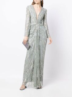 Jenny Packham Darcy sequin-embellished Dress - Farfetch Jenny Packham Dresses, Wedding Guest Looks, City Dress, Jenny Packham, Embellished Dress, Long Length, Green Dress, Denim Dress, Clothes For Sale