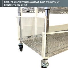 a metal shelf with clear panels allows easy viewing of contents on shelving or other surfaces