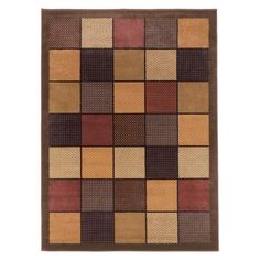 a brown and tan rug with squares on the bottom, in different shades of brown