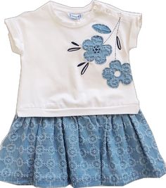 Spring Cotton Dress With Floral Applique, Blue Cotton Dress With Floral Applique, Fitted Cotton Dresses With Floral Applique, Denim Chambray Dress, Darling Dress, Soft White, So Beautiful, Dress White, Chambray