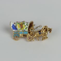 PURCHASE WITH CONFIDENCE Safe FREE Shipping 14 Day Returns Everything 100% Guaranteed! Find More Like This Description Payment Shipping Returns About Us Contact Us Vintage 18k Yellow Gold, Ruby, Enamel Horse & Covered Wagon Brooch Pin Gender Women Material Gold Metal Purity 18k Main Stone Ruby Quality Quality Guidelines New: Straight from the factory. Excellent: Previously-owned estate piece, unused or lightly used. May be tarnished because of age. May also be described as "unused" or "like new". Very Good: Shows signs of gentle use. No wear, damage, or repair. May have minor hairline scratches/nicks consistent with light use. Good: Shows moderate use. Wear and/or imperfections may be present and will be stated in description. Fair: Items will be well worn. Patterns will show wear. Signs o Hallmarked Enamel Brooches As Gifts, Hallmarked Enamel Brooches For Gifts, Yellow Gold Enamel Brooches For Gifts, Ornate Enamel Brooches For Gifts, Ornate Enamel Brooches As Gift, Gift Enamel Brooches Hallmarked, Yellow Gold Enamel Brooches Hallmarked, Yellow Gold Enamel Pin Collectible, Northern Nevada