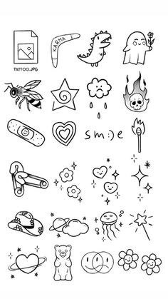 an ink drawing of different types of tattoos