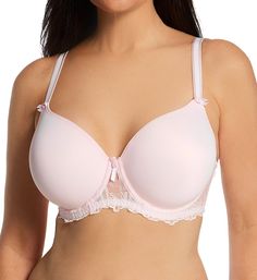 Ultra-soft, seamless underwire cups with lovely embroidery accents along sides and bottom for an elegant touch. A J-hook converts bra to a racerback. Perfect for full busted and plus size women. Contour/t-shirt cups have underwires and light padding for modesty, shape and support. Lace embroidery at underside of smooth, flexible cups. Center - tall, wide, two-ply embroidered mesh with ribbon and rose detail at top, and an arched underside for high tummy comfort. Sewn-on elastic underband keeps f Full Cup Pink Nursing Bra With Padded Cups, Pink Full Cup Nursing Bra With Padded Cups, Pink Underwire Bra With Removable Cups, Feminine Full Cup Bra With Removable Cups, Pink Feminine Bra With Removable Cups, Pink Full Coverage Nursing Bra With Padded Cups, Elegant Pink Underwire Nursing Bra, Pink Full Cup Bra With Padded Cups, Elegant Pink Nursing Bra With Built-in Bra