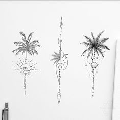 Palm tree tattoo Palm Tree Tattoo Design, Beachy Tattoos, Hawaii Tattoos, Shell Tattoos, Boho Tattoos, Single Needle Tattoo, Palm Tattoos, Tree Tattoo Designs, Palm Tree Tattoo