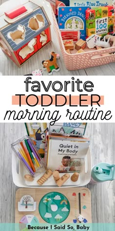 how to make a toddler morning basket Daily Activities For 15 Month Old, Screen Free Morning Basket, Montessori Morning Routine, Morning Routine Basket