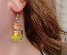 These terrarium earrings feature hand sculpted and painted mushrooms. Terrarium Earrings, Painted Mushrooms, Ear Rings, Clay Projects, Terrarium, Polymer Clay, Hand Made, Stuffed Mushrooms, Yellow