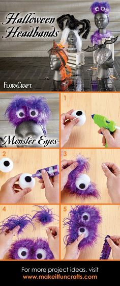 the instructions for how to make a monster mask with fake hair and googly eyes