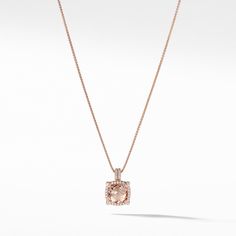 Chatelaine Pave Bezel Pendant Necklace in 18K Rose Gold with Morganite Colorful Gemstones, Rose Gold Morganite, Bezel Pendant, Colorful Jewelry, Chatelaine, David Yurman, Morganite, Gemstone Colors, Necklace Designs