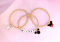 mickey mouse custom beaded bracelets 14k fill Mickey Beaded Bracelet, Jewelry Lookbook, Disney Shirts, Disney Cruise, Beaded Jewelry, Craft Projects, Jewelry Bracelets, Etsy Accessories, Lookbook