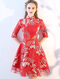 Embroidered Mesh A-Line Qipao / Cheongsam Wedding Dress Vintage Clothing Boutique, Asian Fusion, Chinese Wedding