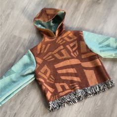 New Era Reworked Tapestry Hoodie Made From Blanket Upcycled Size Small To Medium Really Warm Tapestry Hoodie, Reworked Sweatshirts, Hoodie Upcycle, Cowboy Tattoos, Tapestry Blanket, Diy Christmas Gifts, Colorful Hoodies, Blue Brown, Diy Gifts