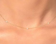 Cluster Necklace in 14k Gold / Diamond Cluster Necklace / - Etsy India Tiny Diamond Necklace, Tiny Diamond