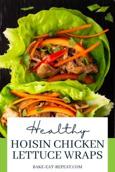 healthy hoisin chicken lettuce wraps with carrots and peppers